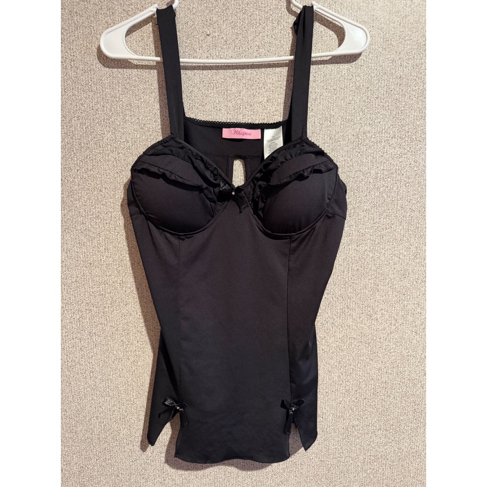 Whispers Black Ruffle Padded Camisole Top with Bows Coquette Style Women L/L‎